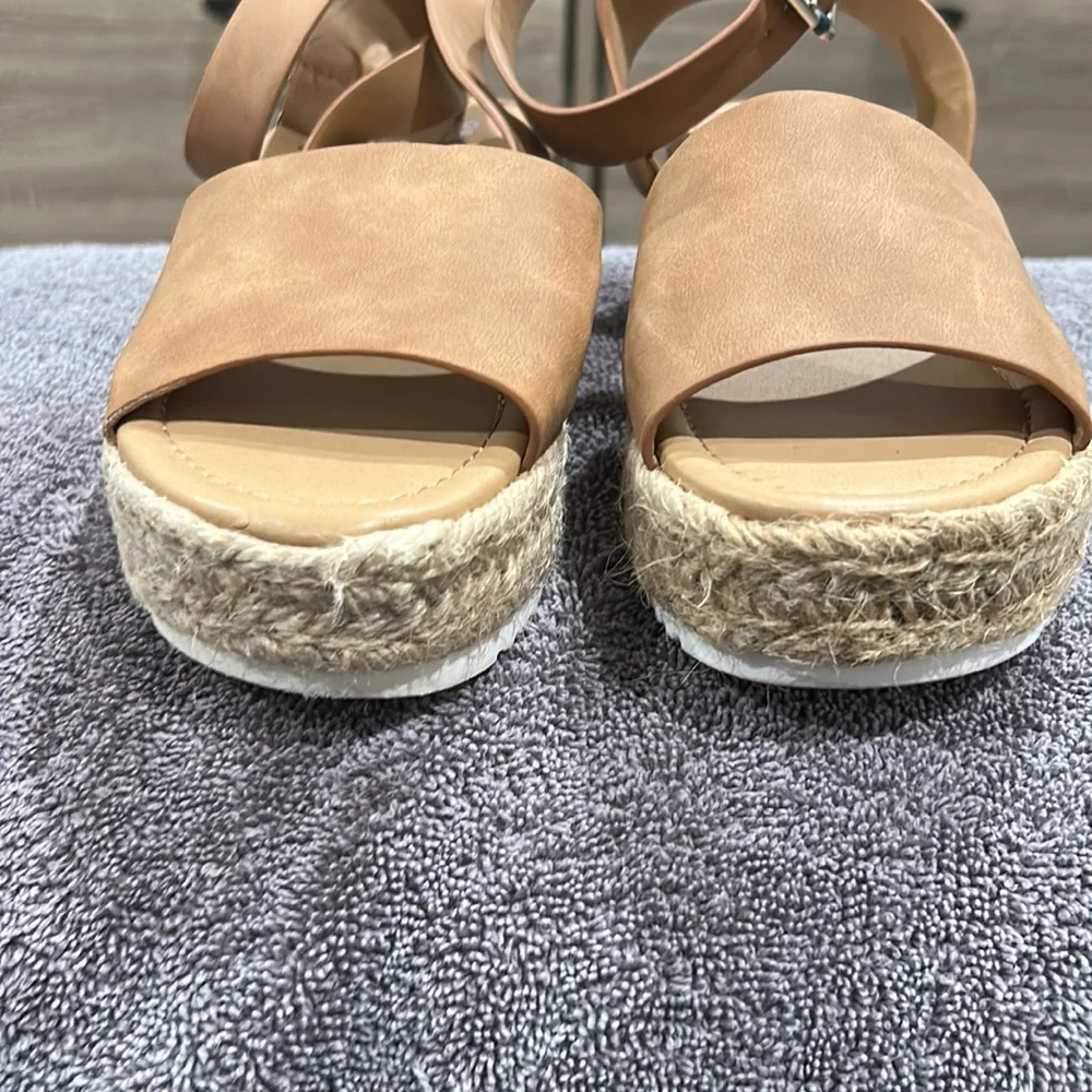 Soda open toe buckle ankle strap espadrilles flatform wedges
